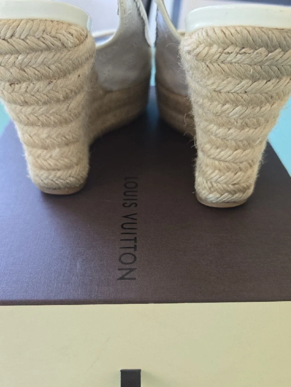 Louis Vuitton Cream Lace Slingback Espadrille Wedges with Gold Insole